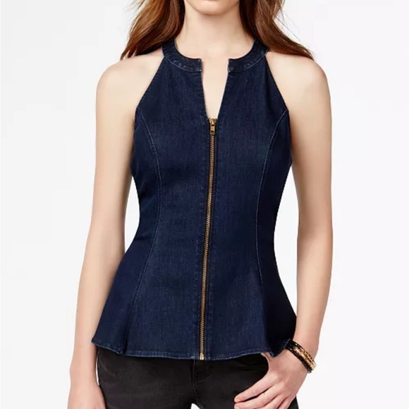 Guess Tops - Guess Navy Blue Zip-Front Tank Top